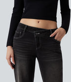 Jean décontracté Halara Flex™ asymétrique jambe droite taille basse avec poches