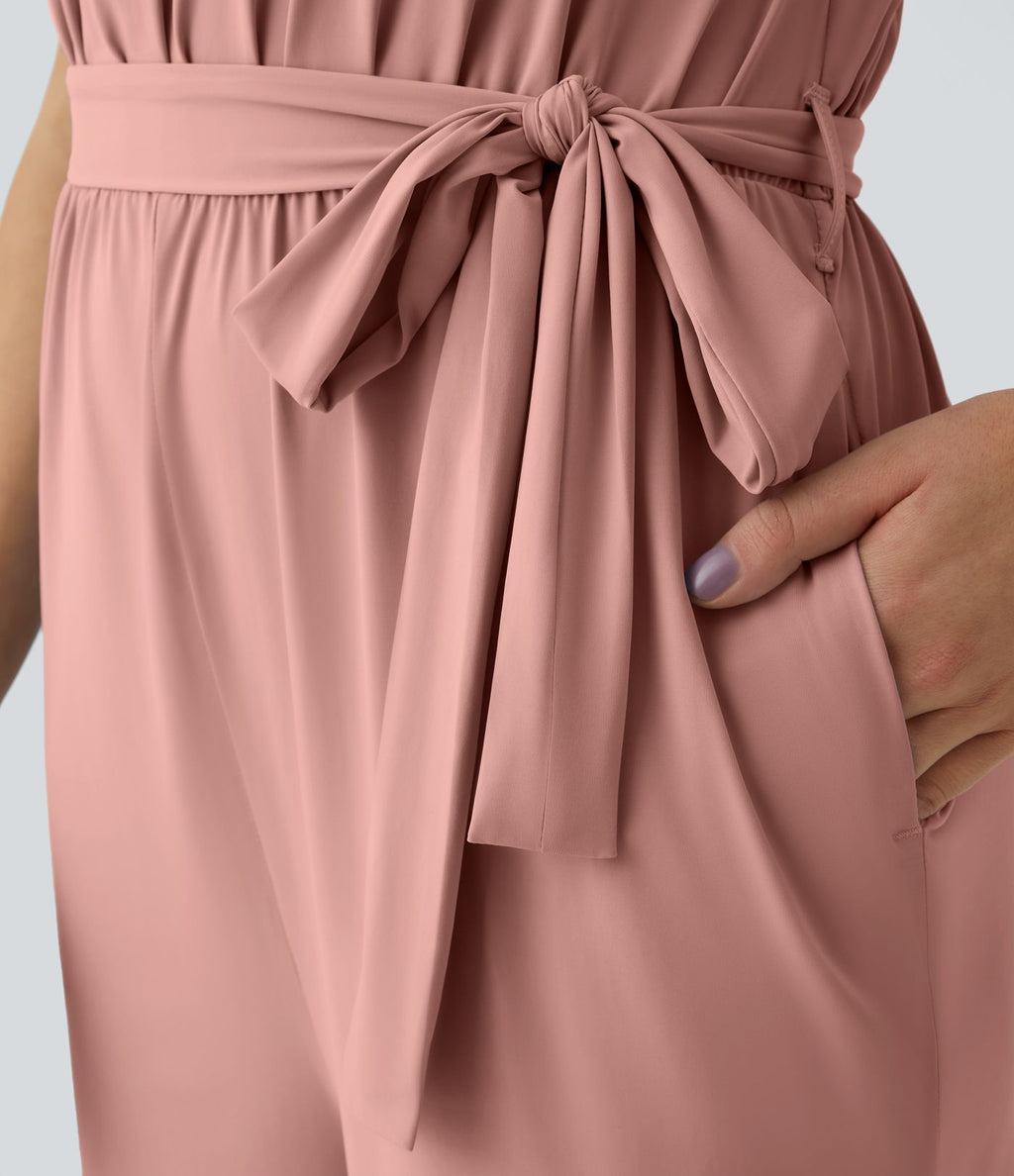 Combinaison de vacances sans manches avec attache au dos, plis, ceinture et poches latérales et découpes effet frais InstantCool