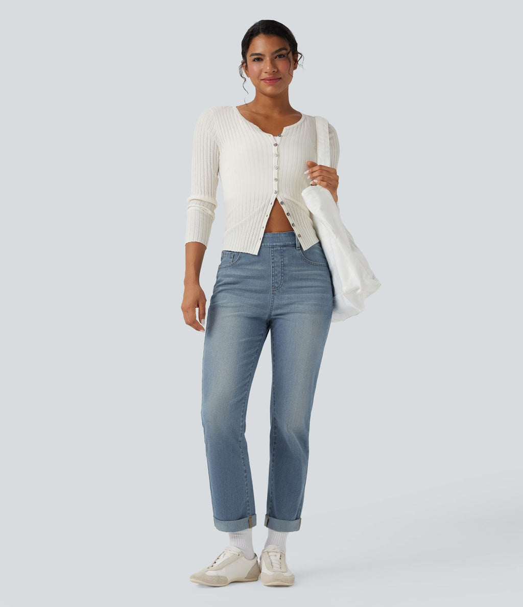 Jean décontracté Halara Flex™ ajusté taille haute ourlet retroussé avec poches