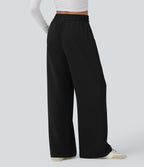 Pantalon décontracté jambe large taille haute avec cordon de serrage et poches