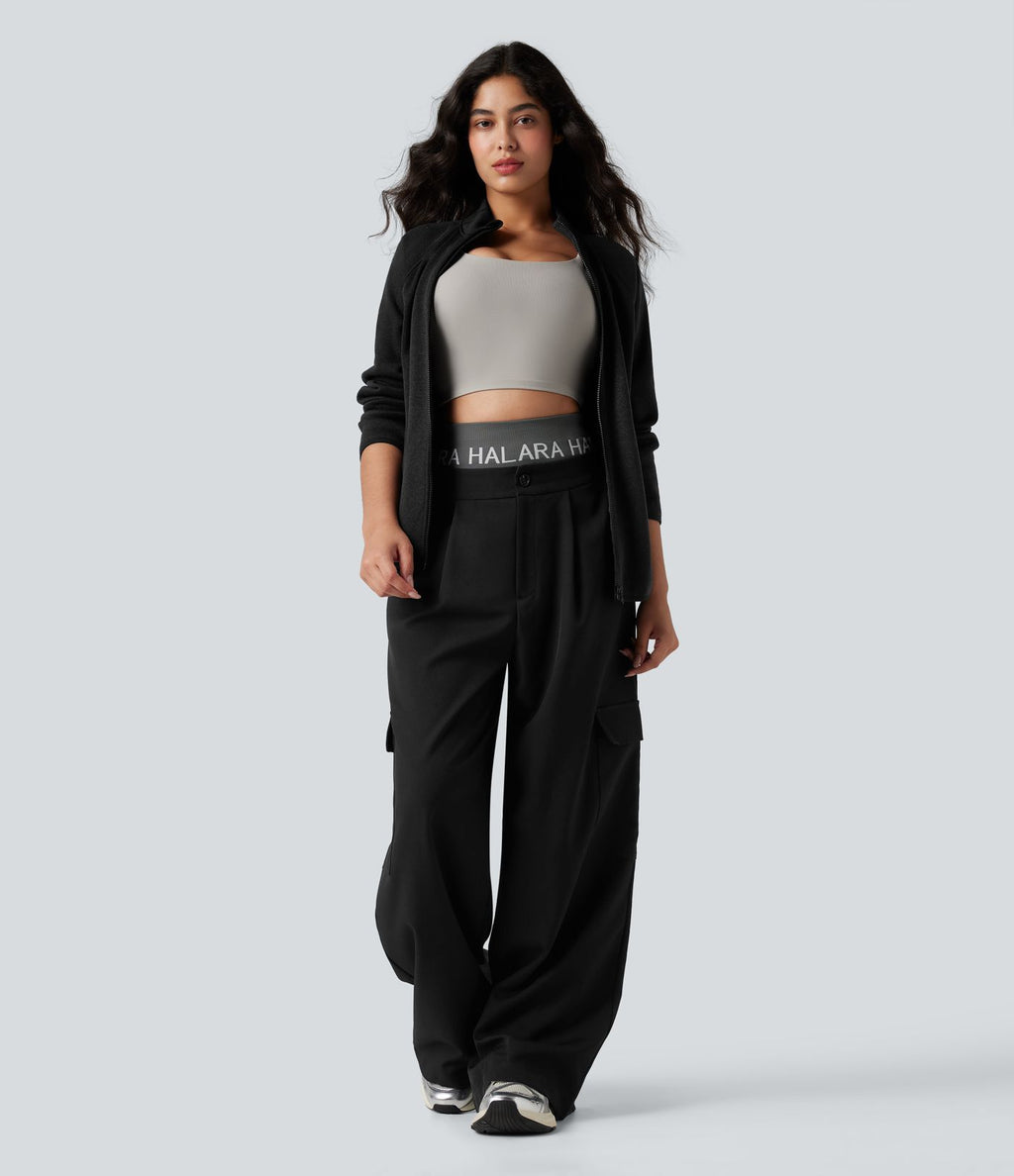 Veste polaire de randonnée chiné col montant manches longues avec fermeture éclair et poches