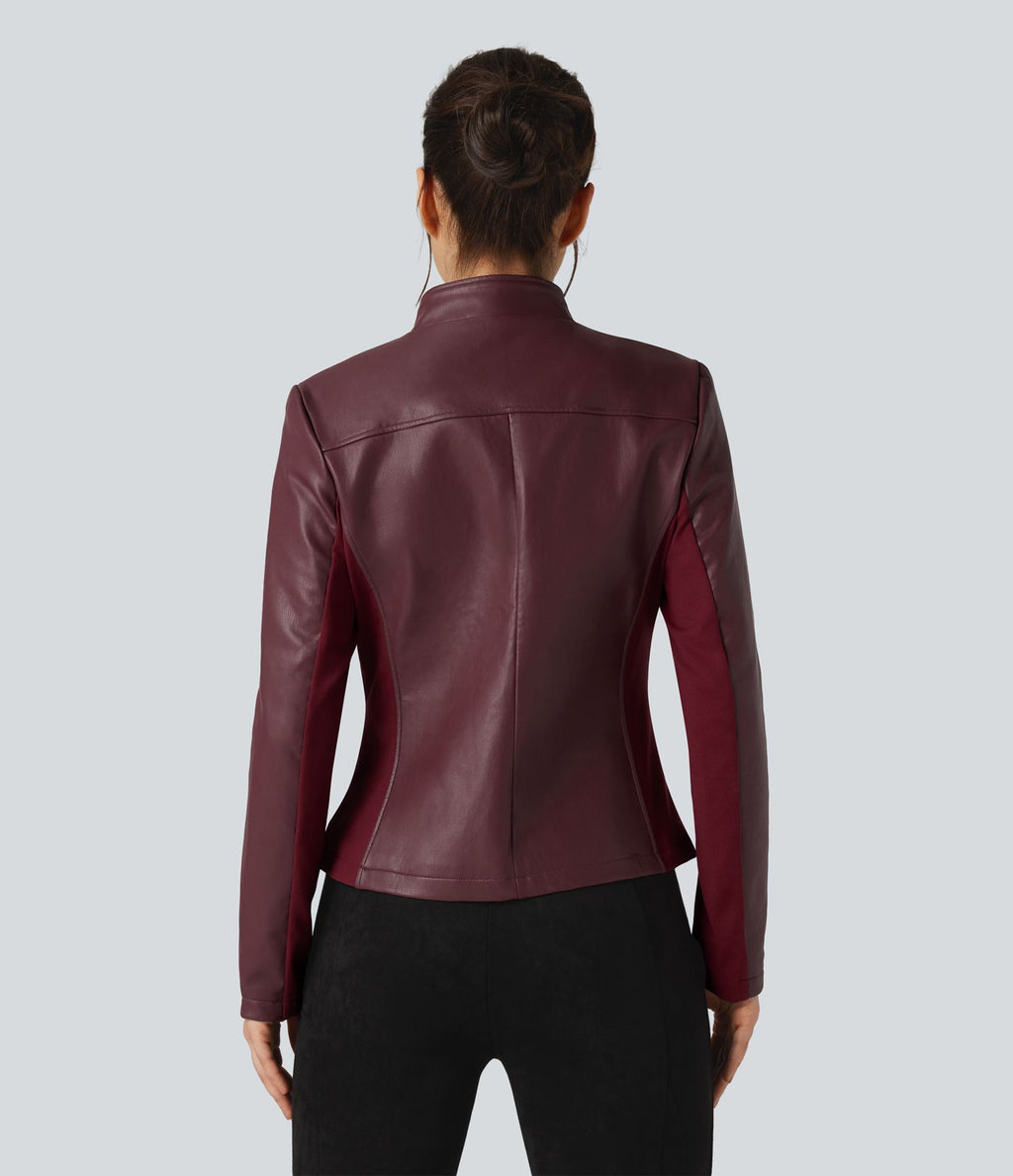 Veste polaire tissu enduit col montant zippée à manches longues avec poches
