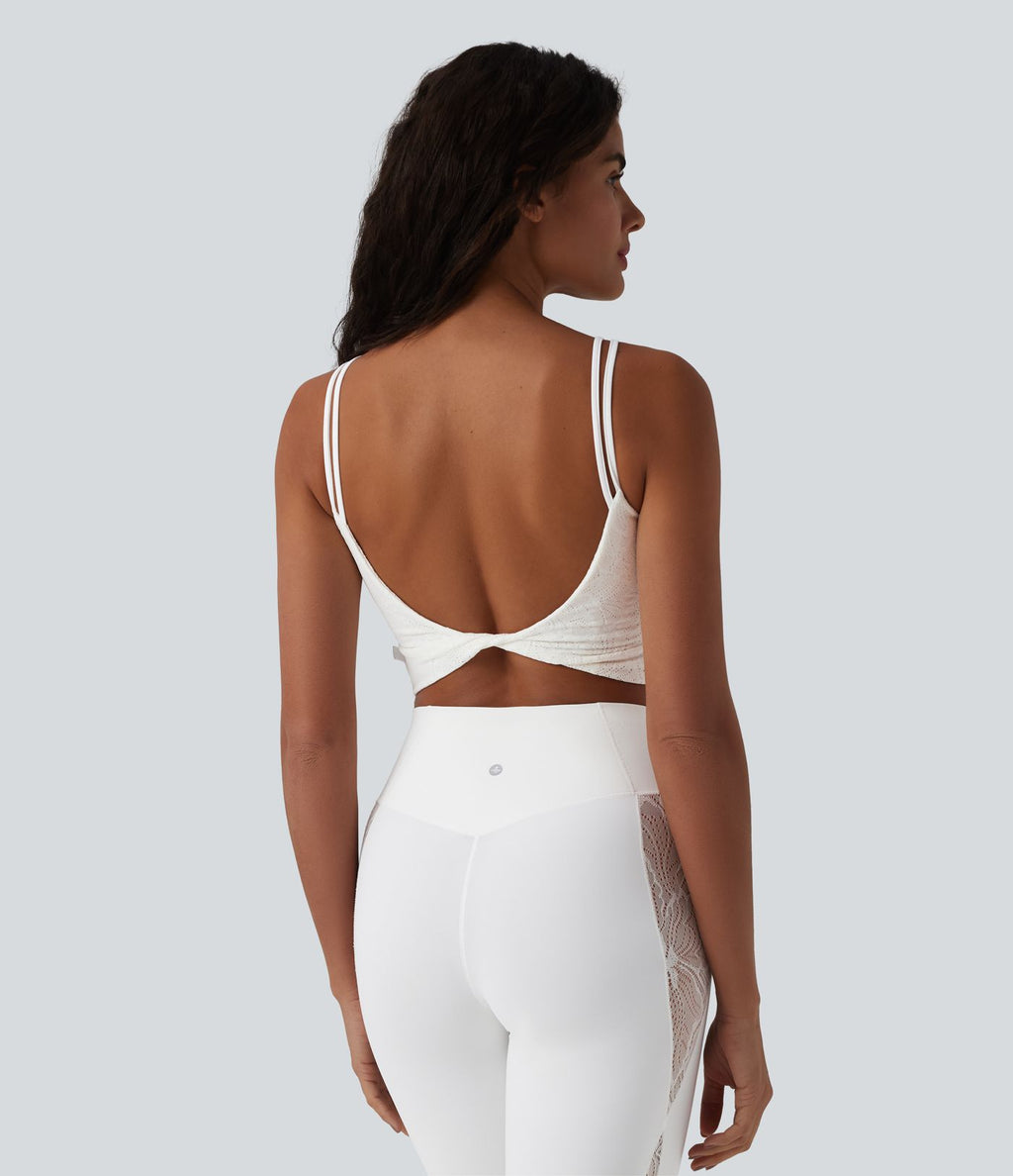 Brassière de sport courte SoftlyZero™ col U en dentelle