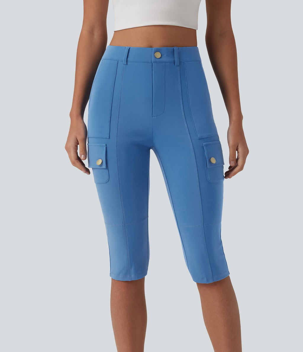 Pantalon cargo pedal pusher ajusté uni taille haute DayStretch avec poches zippées