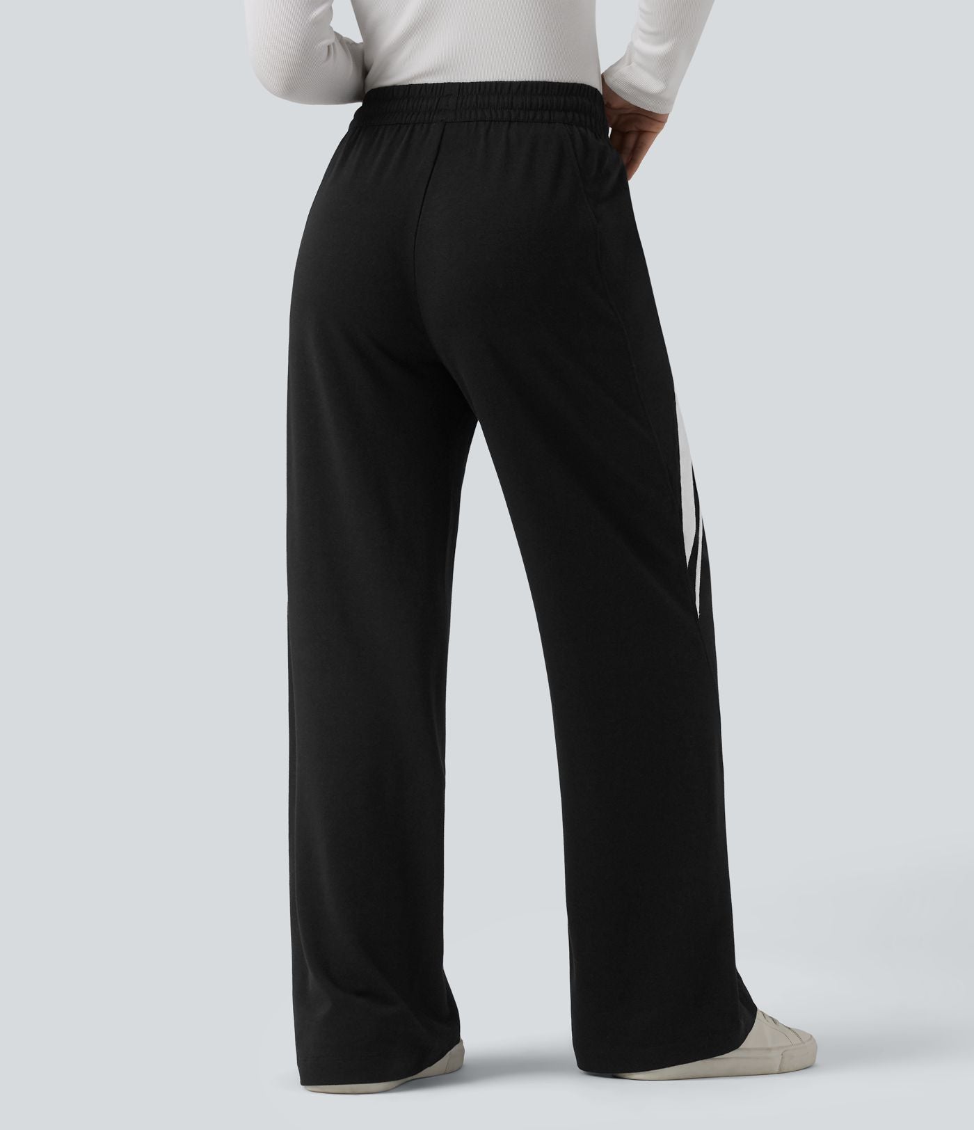 Jogging large décontracté color block taille mi-haute avec cordon de serrage intérieur et poches