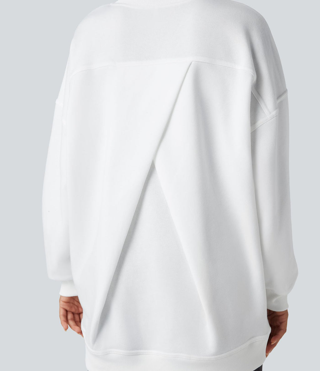 Sweat-shirt décontracté en polaire, col rond, manches longues, poches latérales, coupe oversize