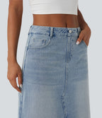 Jupe denim mi-longue Halara Flex™ évasée taille mi-haute mesh léopard contrastant avec poches