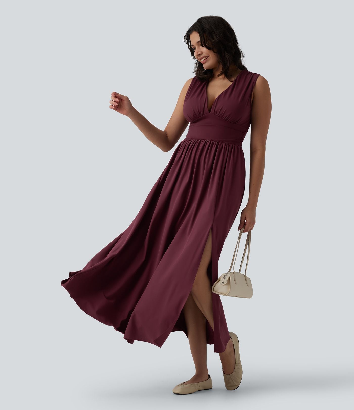 Robe longue fluide col V sans manches