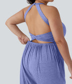 Combinaison sarouel dos nu torsadée grande taille avec poche latérale - Édition facile à enfiler
