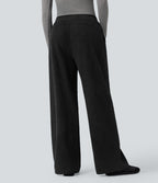 Pantalon droit en velours côtelé molletonné taille haute avec poches