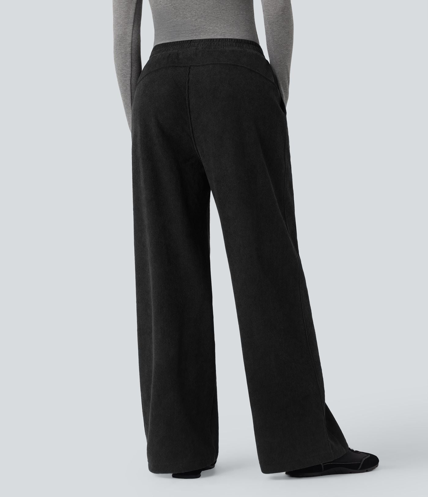 Pantalon droit en velours côtelé molletonné taille haute avec poches