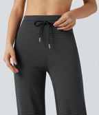 Pantalon de yoga droit taille haute à cordon rayé avec poches