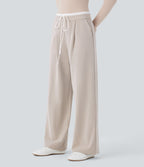 Pantalon décontracté jambe large bicolore double épaisseur, taille basse avec poches latérales