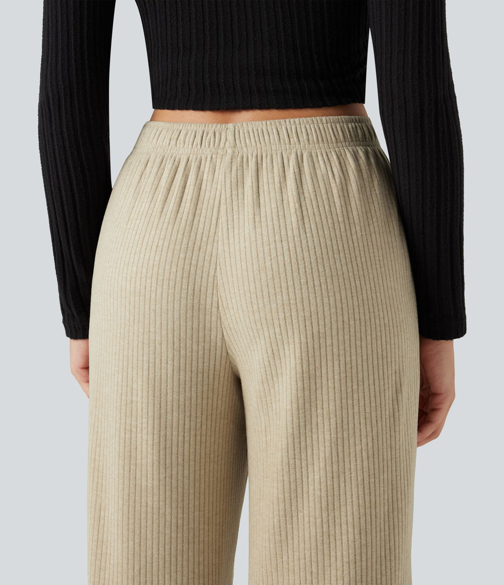 Pantalon large côtelé taille basse pliable avec cordon de serrage et poches