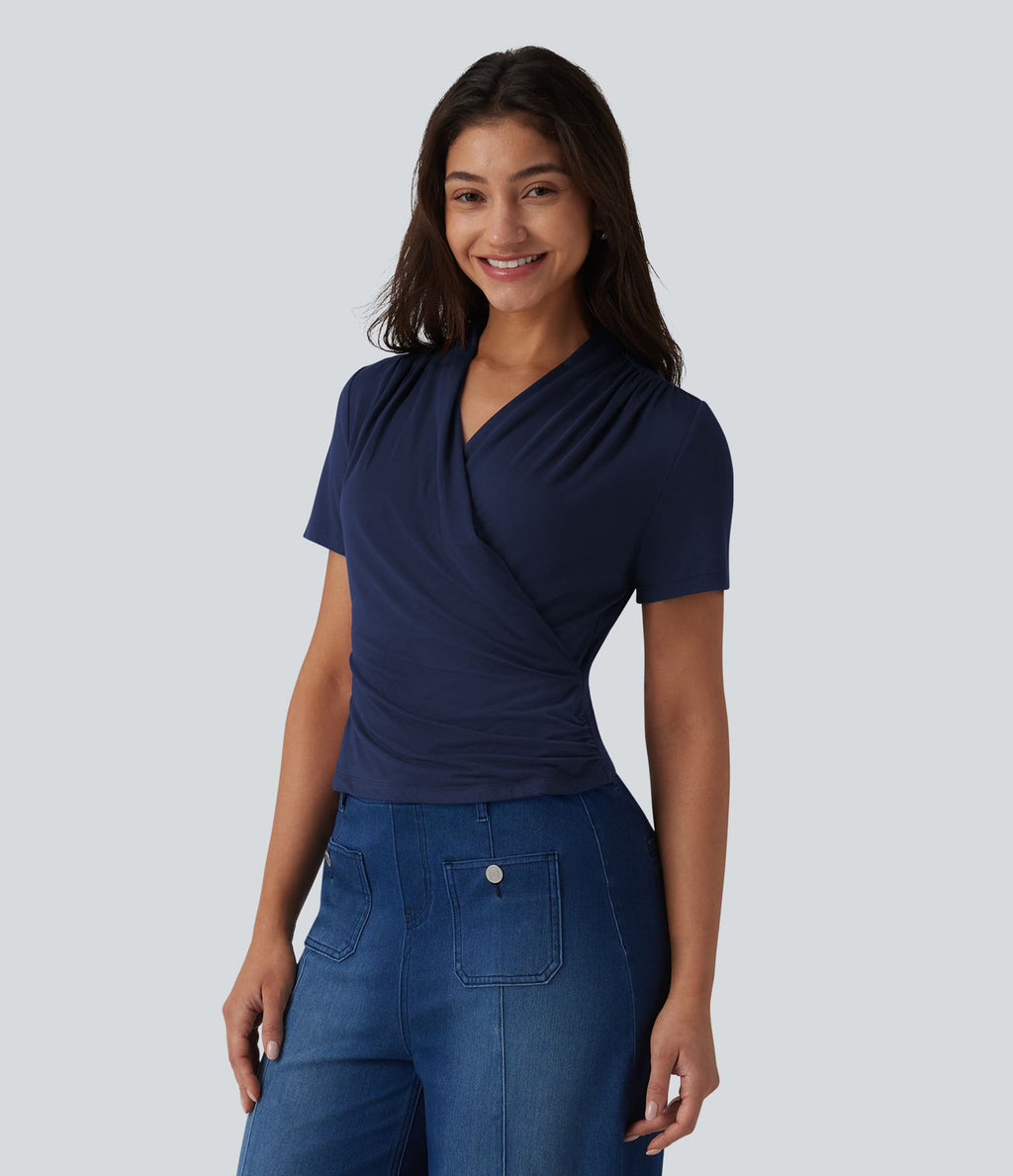 Blouse col V manches courtes pour le bureau