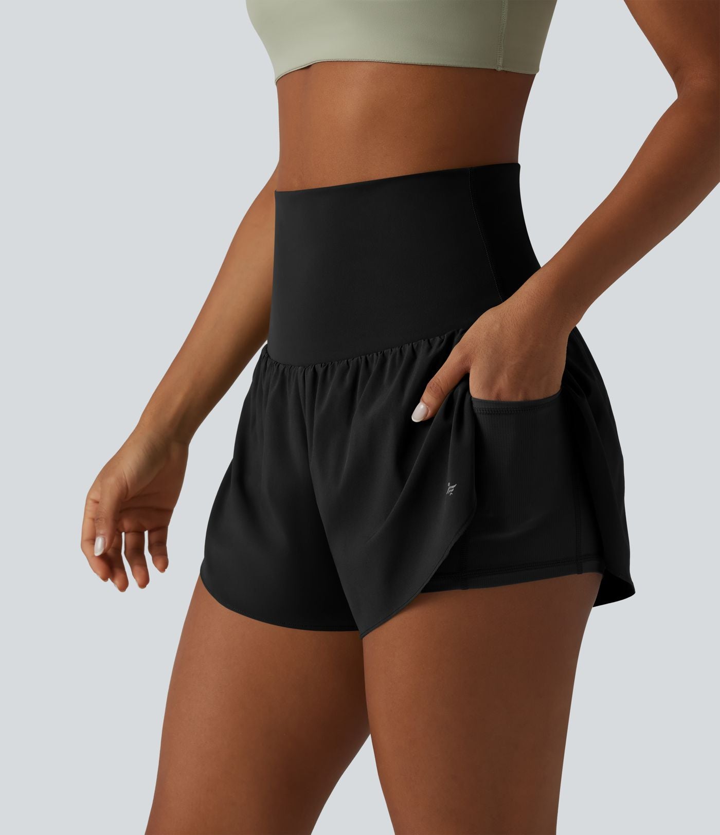 Breezeful™ Short de sport 2 en 1 taille très haute rabattable ourlet croisé à séchage rapide avec poches
