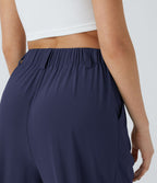 Breezeful™ Pantalon Large Fluide Taille Haute Poches Latérales Palazzo Solide Casual Linen-Feel