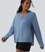 Blouse casual denim en lyocell col V manches longues