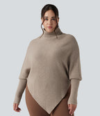 Pull grande taille col montant manches longues à ourlet asymétrique
