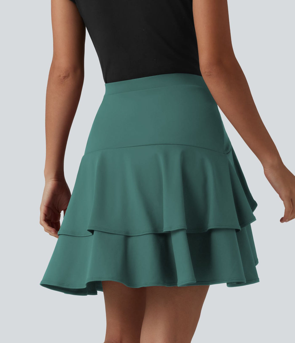 Jupe mini décontractée 2-en-1 SoftlyZero™ Airy effet frais InstantCool taille haute à volants superposés avec poche