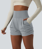 Short de yoga SoftlyZero™ Airy taille haute froncé effet frais InstantCool 7,5 cm avec poches