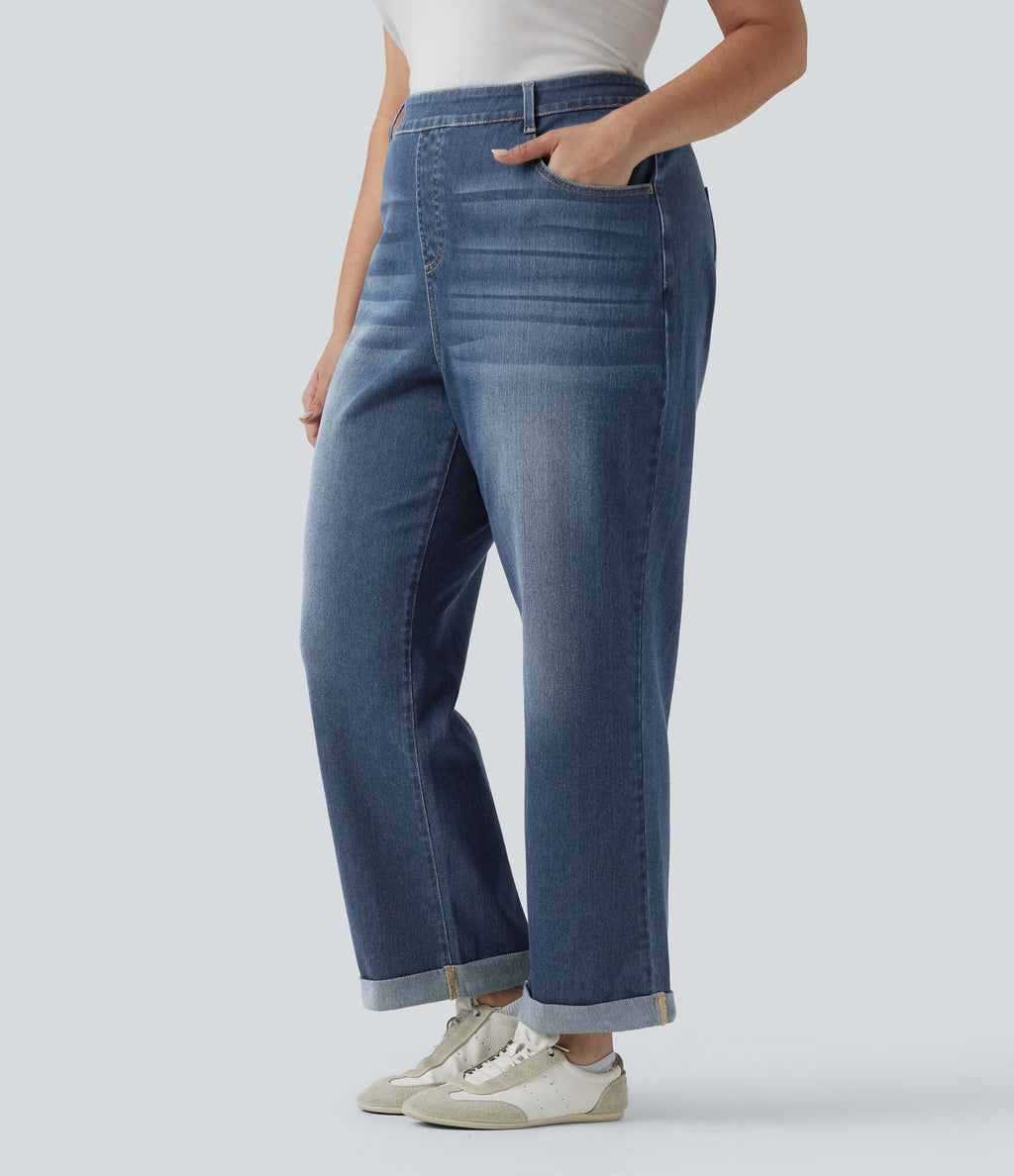 Plus Size Halara Flex™ Jean slim décontracté taille haute ourlet roulotté avec poches