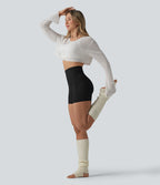 Short cycliste de yoga Halara UltraSculpt™ taille haute, ventre plat, côtelé contrasté, 12,5 cm, avec poches