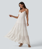 Robe longue fluide à rayures et col en V