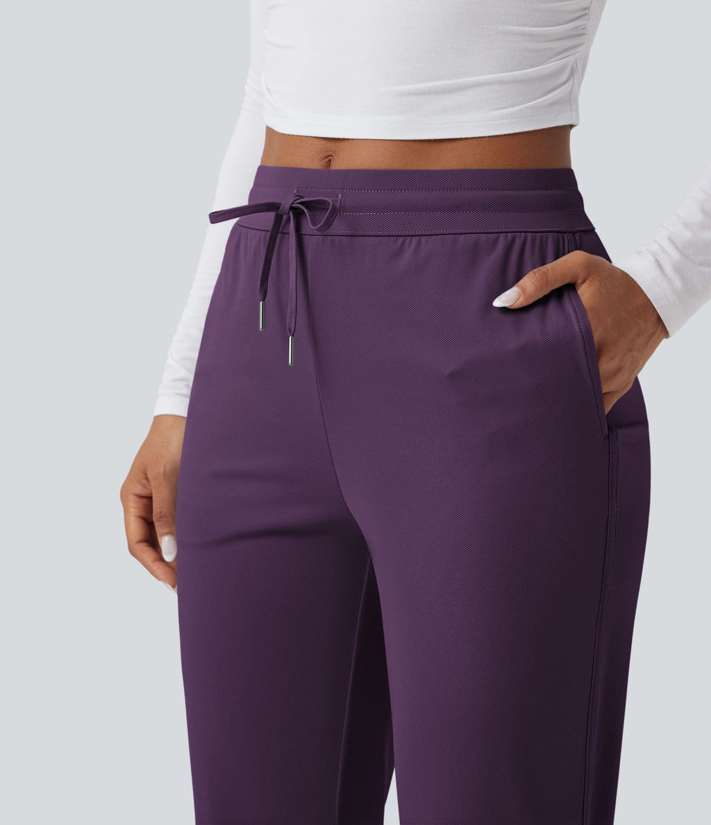 Pantalon de golf fuselé, taille mi-haute, cordon, ourlet courbé, séchage rapide, avec poches—UPF40+