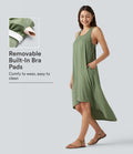 Robe midi fluide à dos nageur, soutien-gorge intégré, ourlet asymétrique et poches
