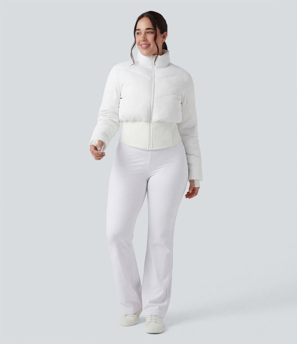 PuffFlex Grande taille Doudoune courte 3-en-1 col montant casual & Veste à ourlet arrondi et trous pour les pouces avec poches