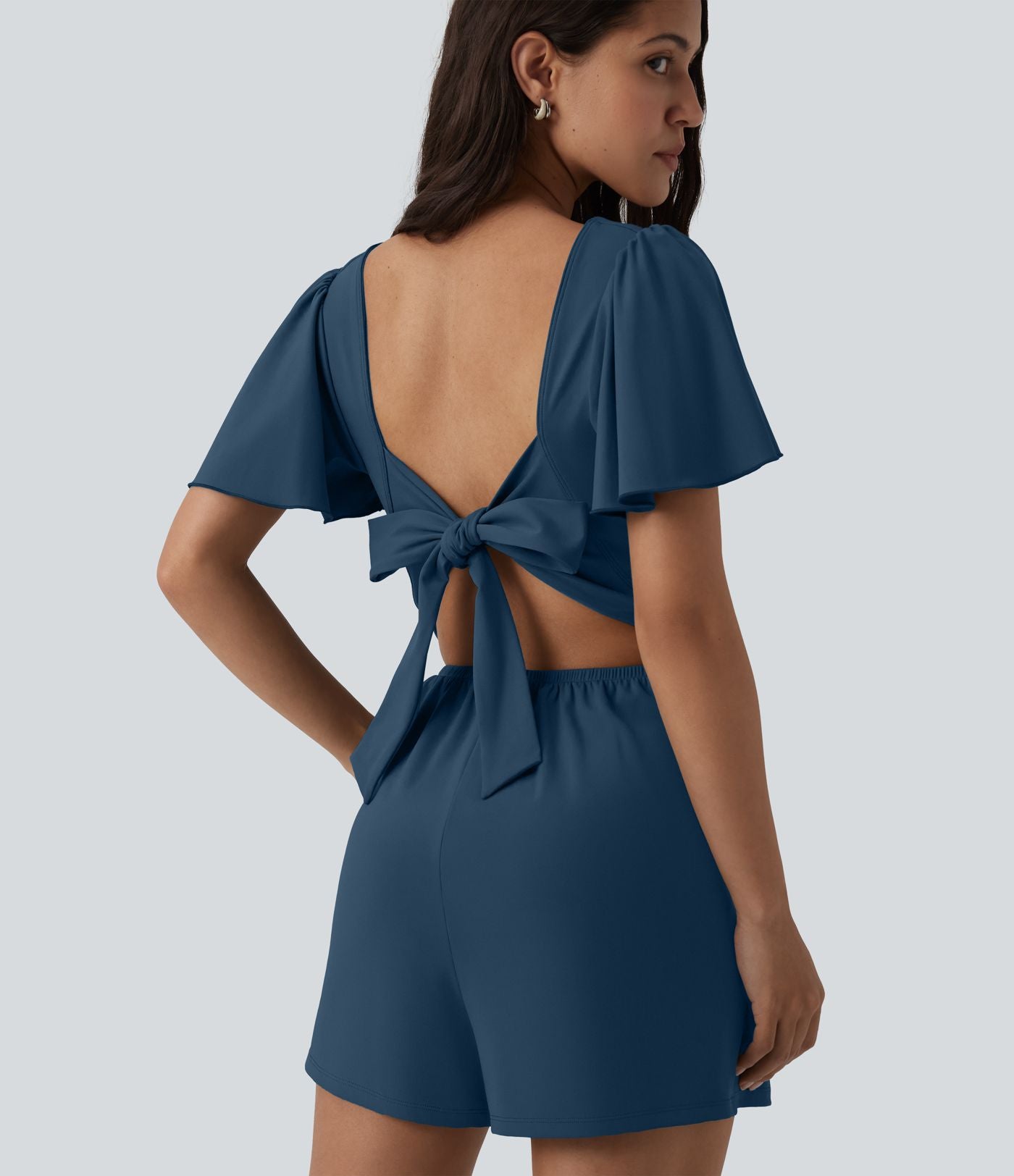 Combishort décontracté SoftlyZero™ Airy à volants manches courtes avec nœud au dos et effet frais InstantCool avec poches, accès facile Easy Peasy