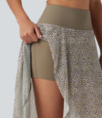 Jupe longue en mesh imprimé léopard taille haute asymétrique à volants 2 en 1