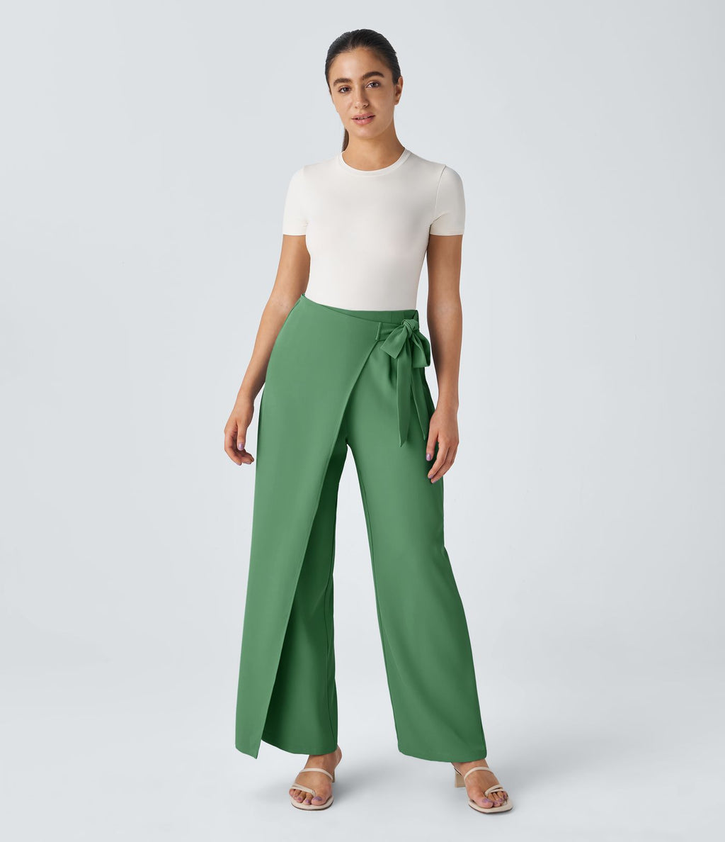 Pantalon Tailleur Large Fluide Taille Haute Fermeture Éclair Invisible