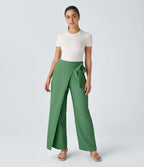 Pantalon Tailleur Large Fluide Taille Haute Fermeture Éclair Invisible
