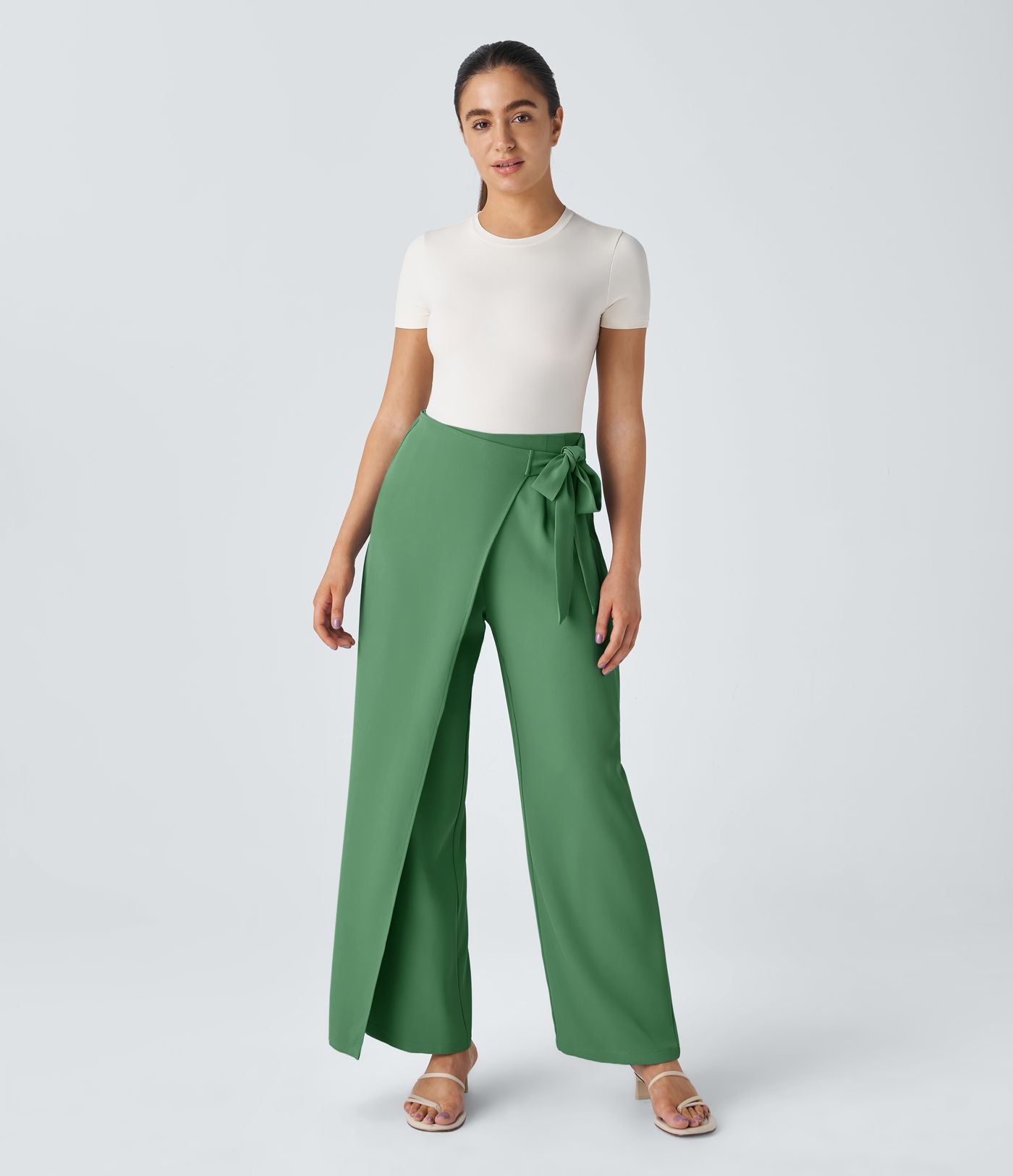 Pantalon Tailleur Large Fluide Taille Haute Fermeture Éclair Invisible
