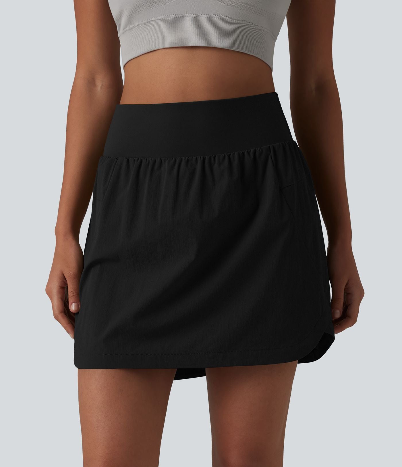 Jupe-short mini 2-en-1 taille haute ourlet arrondi avec poches pour la randonnée