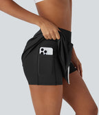 Jupe de tennis mini 2-en-1 à taille haute, fente, blocs de couleur et poche latérale