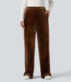 Pantalon velours color block coupe droite taille haute avec poches