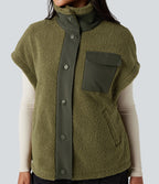 Gilet sherpa randonnée color block col montant manches courtes avec poches