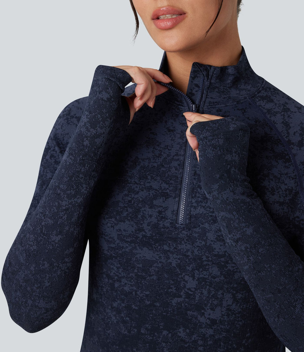 Haut de sport demi-zip à manches longues avec passants pouces sans couture OneForm Seamless Flow