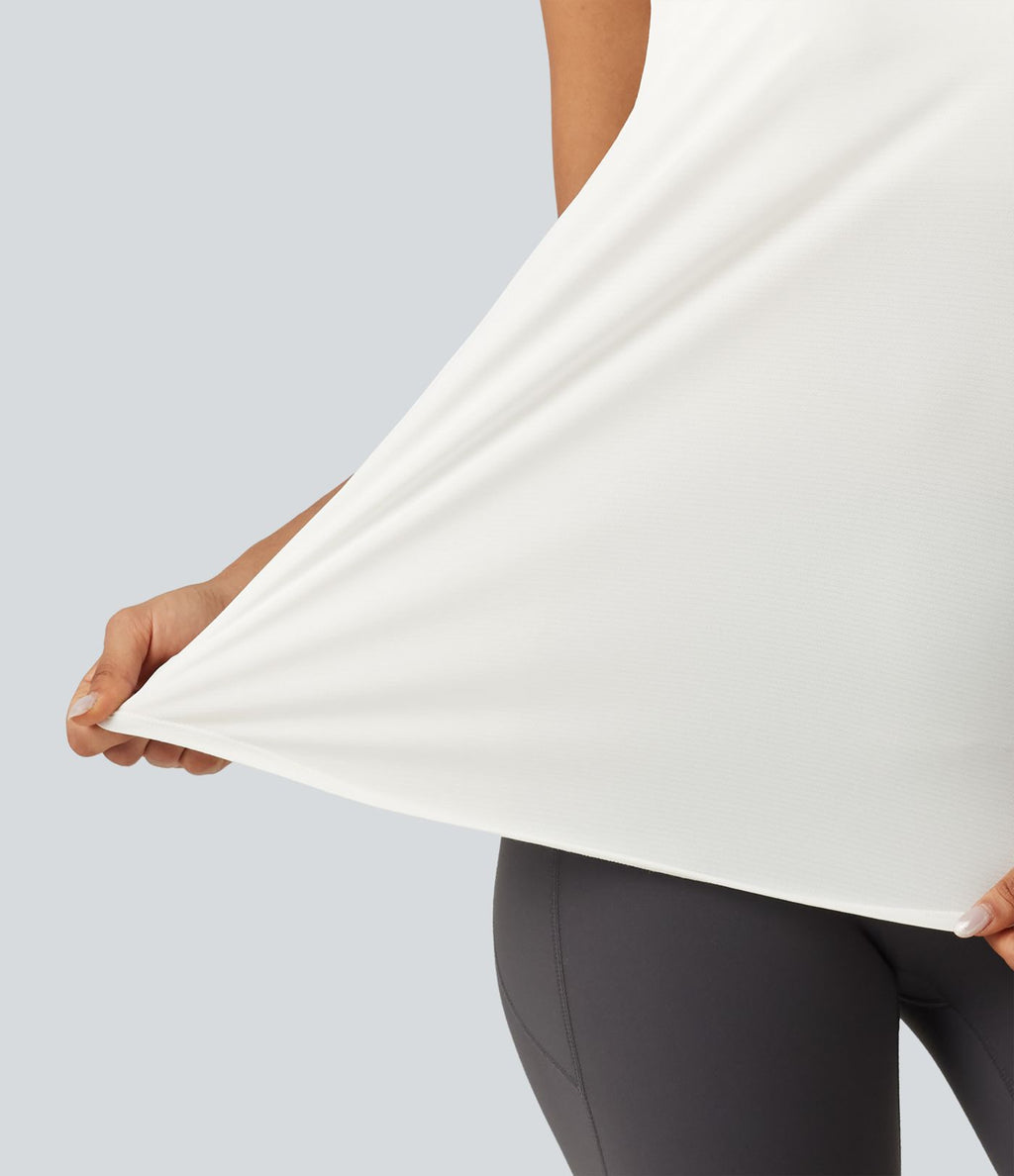 Débardeur de running longueur allongée en mesh contrasté avec ourlet arrondi