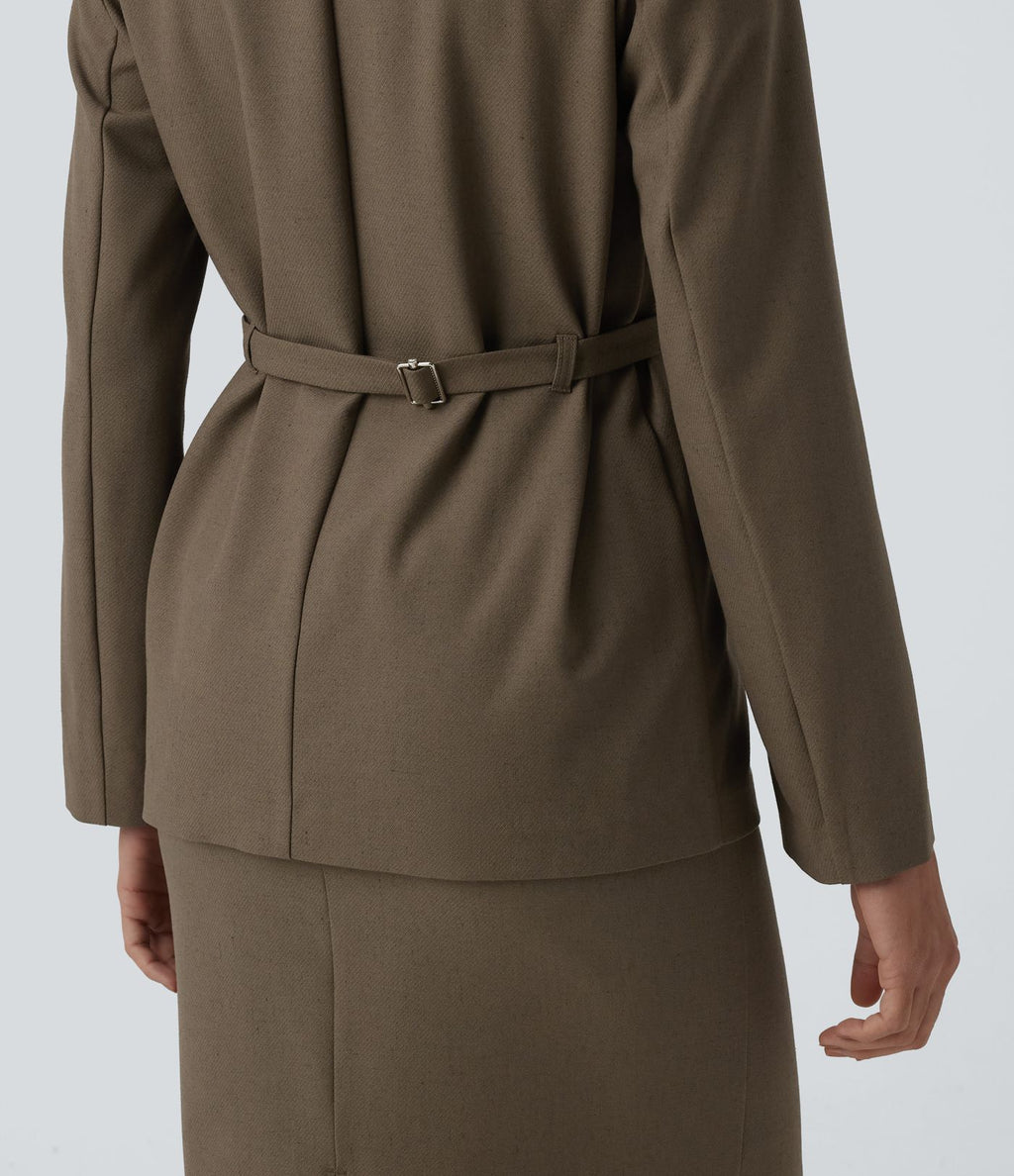 Blazer buerau manches longues en mélange de lin avec poches