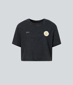 T-shirt casual en coton délavé Halara X Smiley® col rond à manches courtes