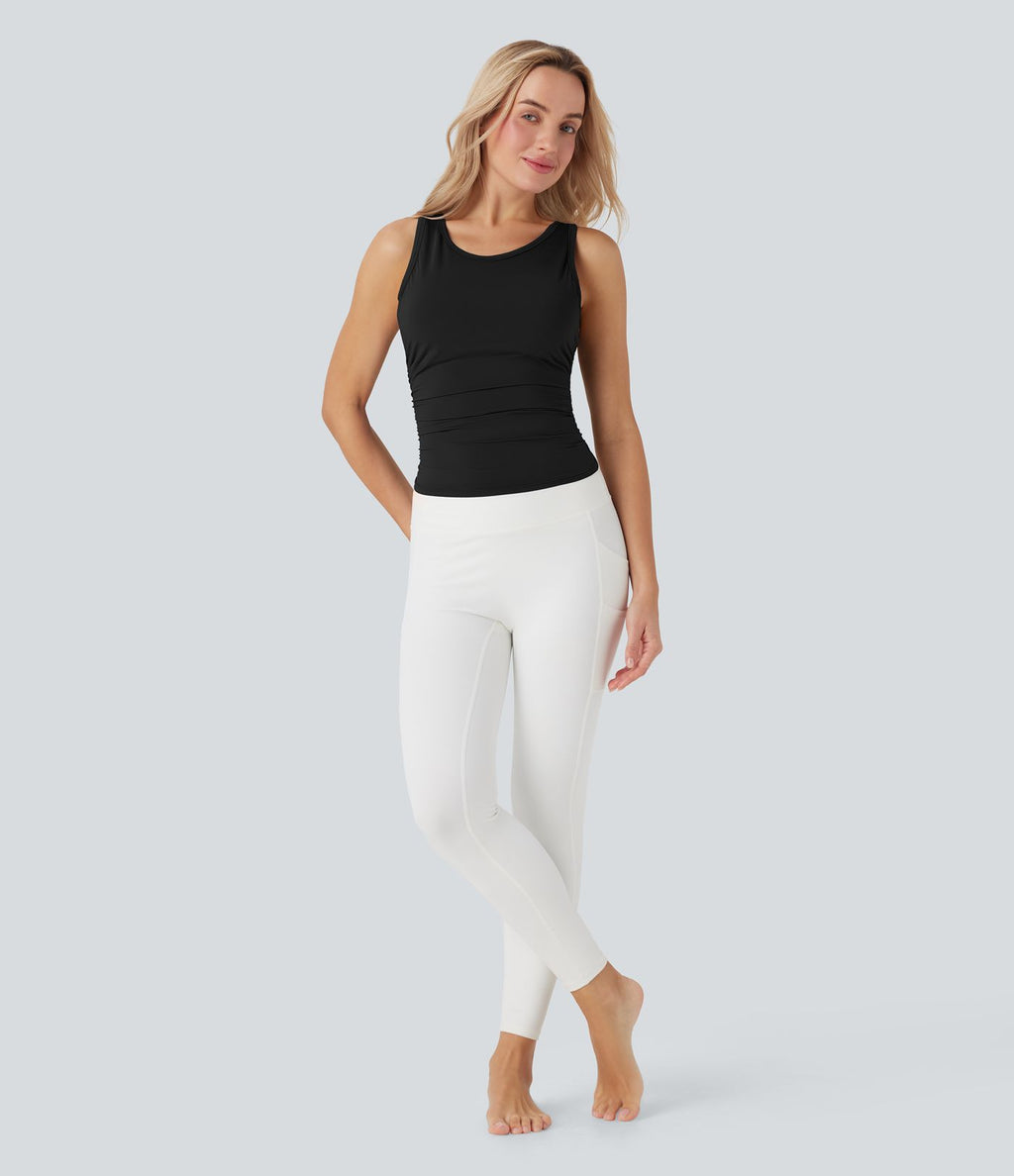 Débardeur de yoga Cool Touch à col rond, dos nageur, fronces et soutien-gorge intégré