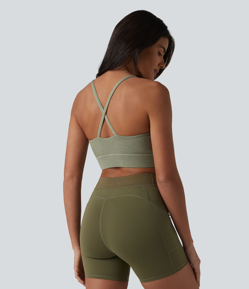 Brassière de sport chinée maintien modéré, dos nu croisé et soutien-gorge intégré