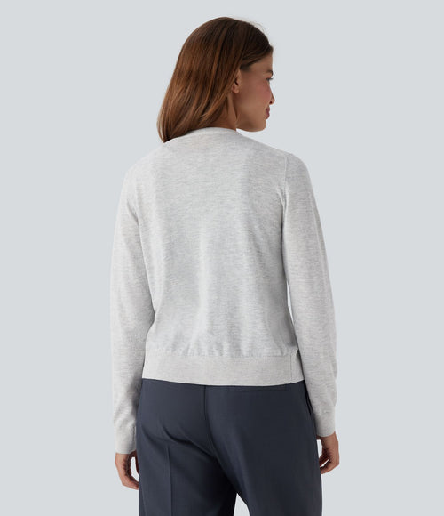 Cardigan de travail laine col rond manches longues