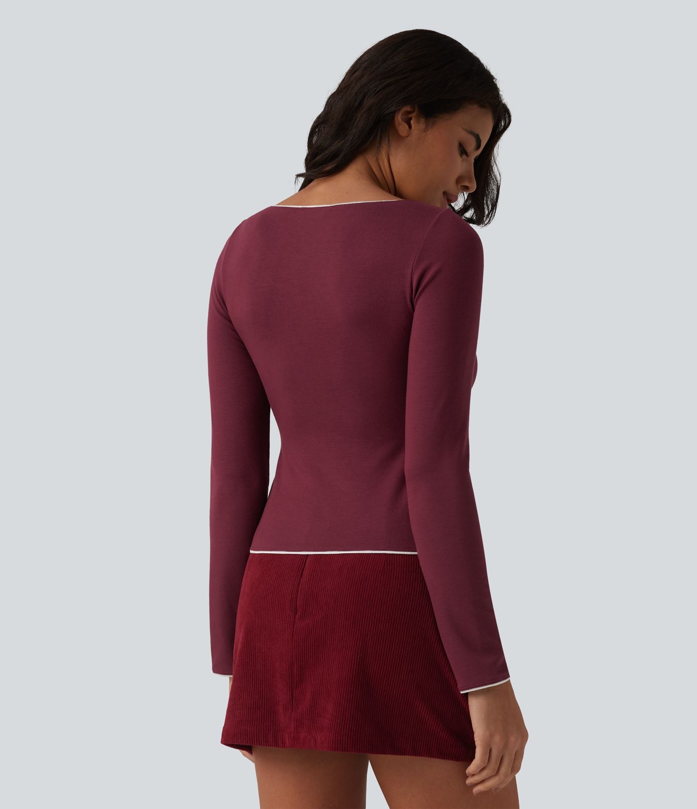 Top casual chauffant Halara HeatCore col V manches longues avec liserés contrastants