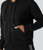 Sweat-shirt coton décontracté à capuche avec fermeture éclair et poches