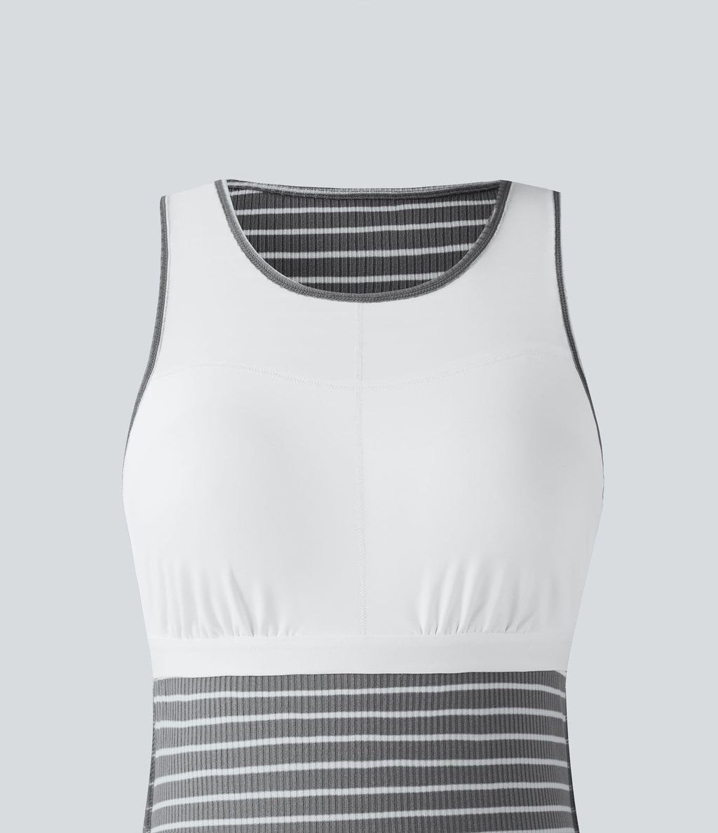 Robe midi moulante casual col rond sans manches à rayures